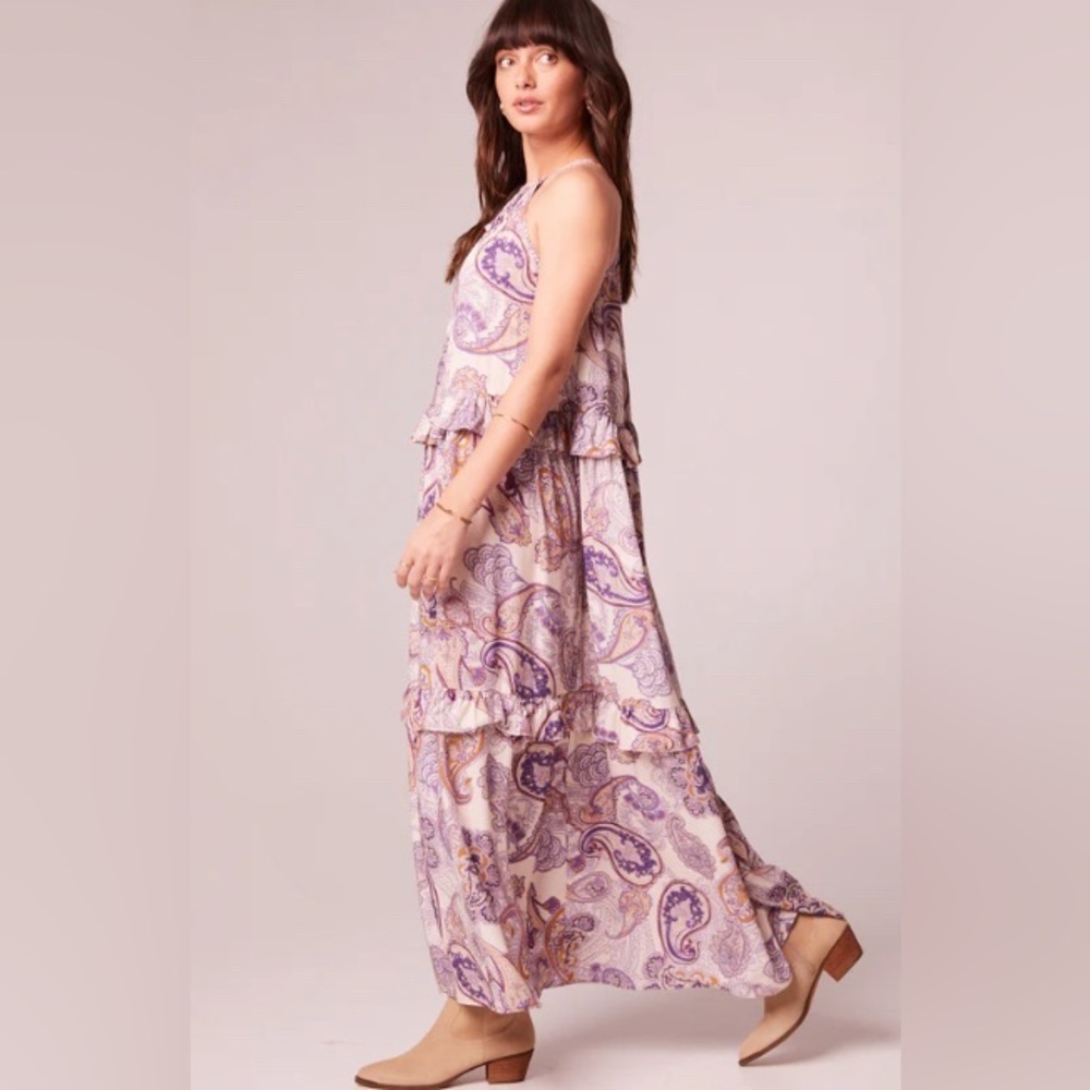 NWT Band of the Free Gypsy Flowy Purple Lightweight Paisley Tiered Maxi Dress M - Picture 5 of 13